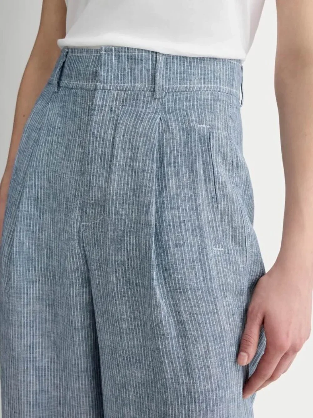 EVERLANE, The Way-High Drake Pant Women's 100% Linen Wide-Leg,  Blue Striped, 12